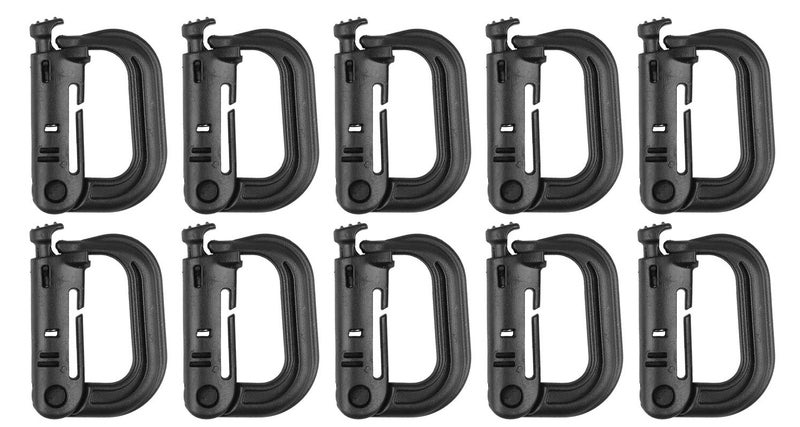 XTACER Tactical Multipurpose D-Ring Locking Hanging Hook Tactical Link Snap Keychain for Molle Webbing (Black-Button Release (10-Pack)) - Image 1